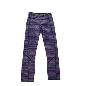 Lululemon Speed Up Crop Leggings Purple Blue Stripe Running Yoga Pants Size 2